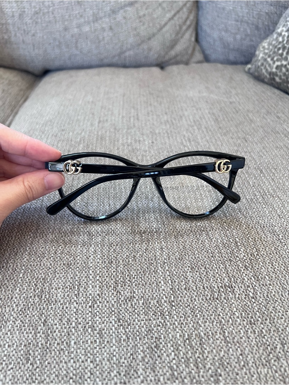 Gucci Black Cat-Eye Optical Glasses with Gold GG Accents